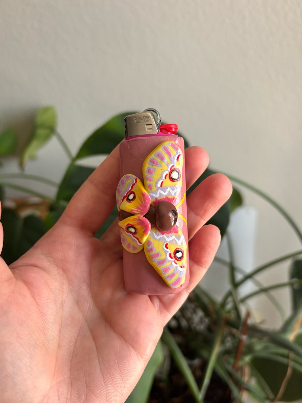 Butterfly Reusable Lighter Case Polymer Clay Handmade - Picture 1 of 3